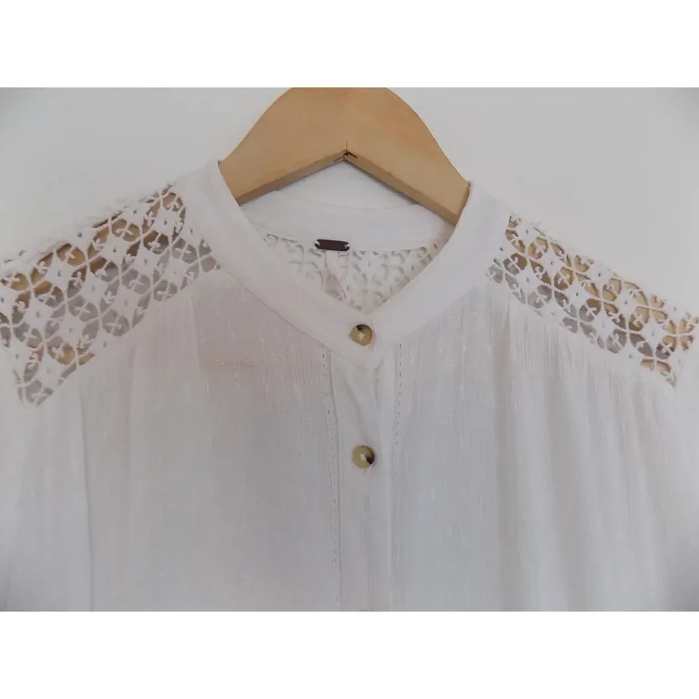 Free People Crochet Accent Eyelet Cutout Blouse size Small